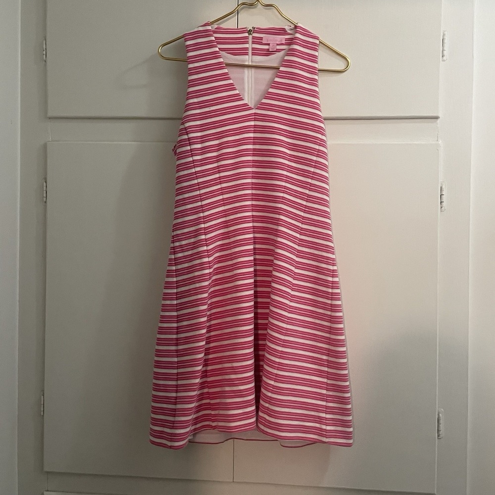 Lilly Pulitzer Briana Dress Capri Pink Ottoman Stripe Size M EUC